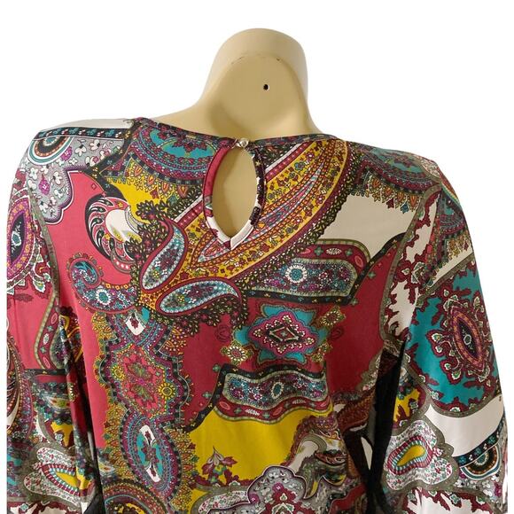 JENNIE & MARLIS Womens Size Large Bell Sleeve Keyhole Neck Faux Wrap Boho Shirt - Picture 6 of 10